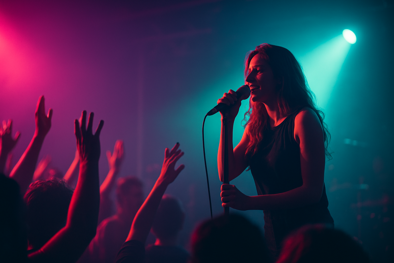 Singer performing live with audience enjoying the show